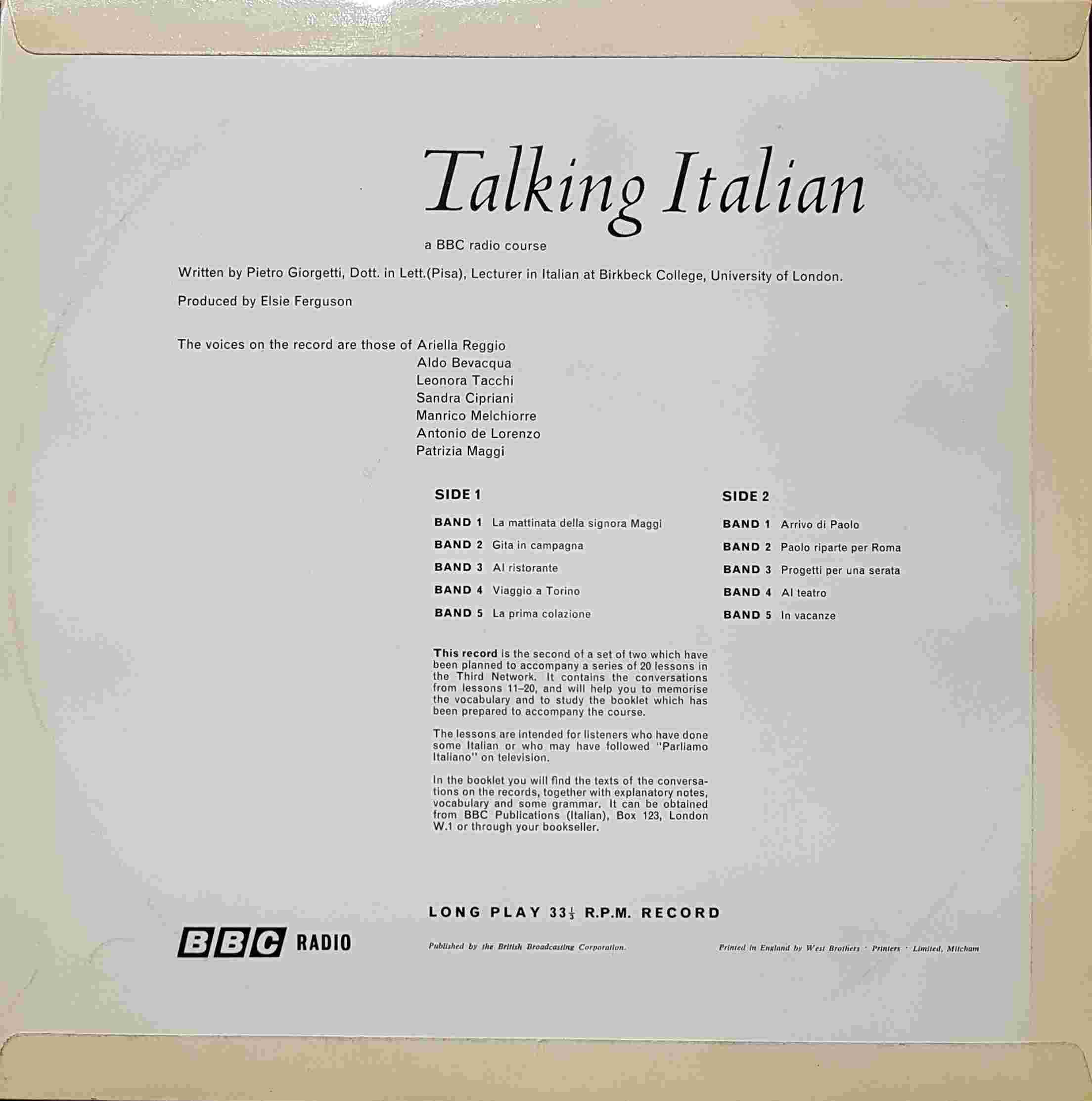 Picture of OP 33/34 Talking Italian - Lessons 11 - 20 by artist Pietro Giorgetti from the BBC records and Tapes library